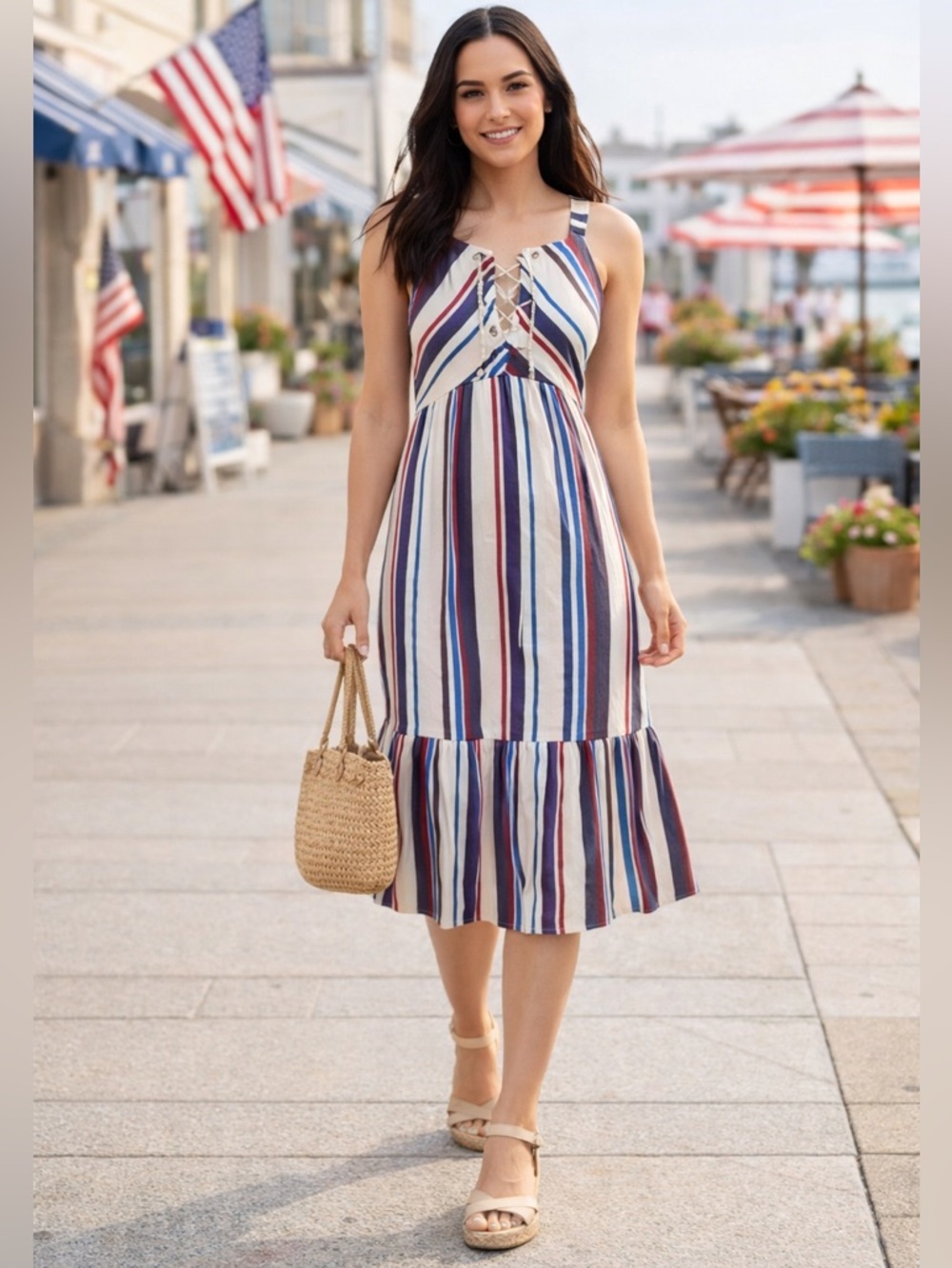 LOST+WANDER by ANTHROPOLOGIE Multicolor Striped Lace Up Dress Sleeveless Sz: XS